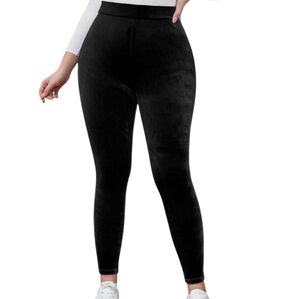 Avenue Plus Size M/L Black Velvet Soft Cozy Leggings Lagenlook Warm Casual Pants